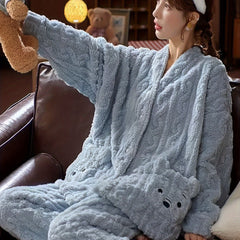 Bear Pajama Set Long Sleeve Top & Pants Women's Sleepwear