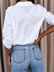 Casual Blouse Women's Solid Lapel Collar Button Up Long Sleeve