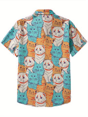 Men's Cat Print Button Up Shirt