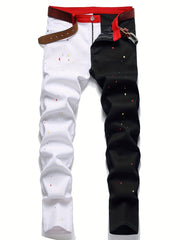 Slim Fit Block Jeans Men's Casual Stretch Street Style Jeans