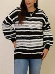 Striped Long Sleeve Sweater Round Neck Jumper
