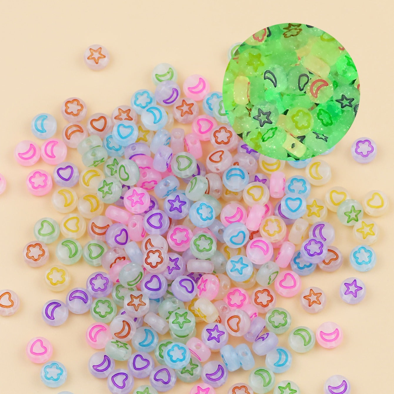 200pc Luminous Star Moon Acrylic Shape Beads For Jewelry Making