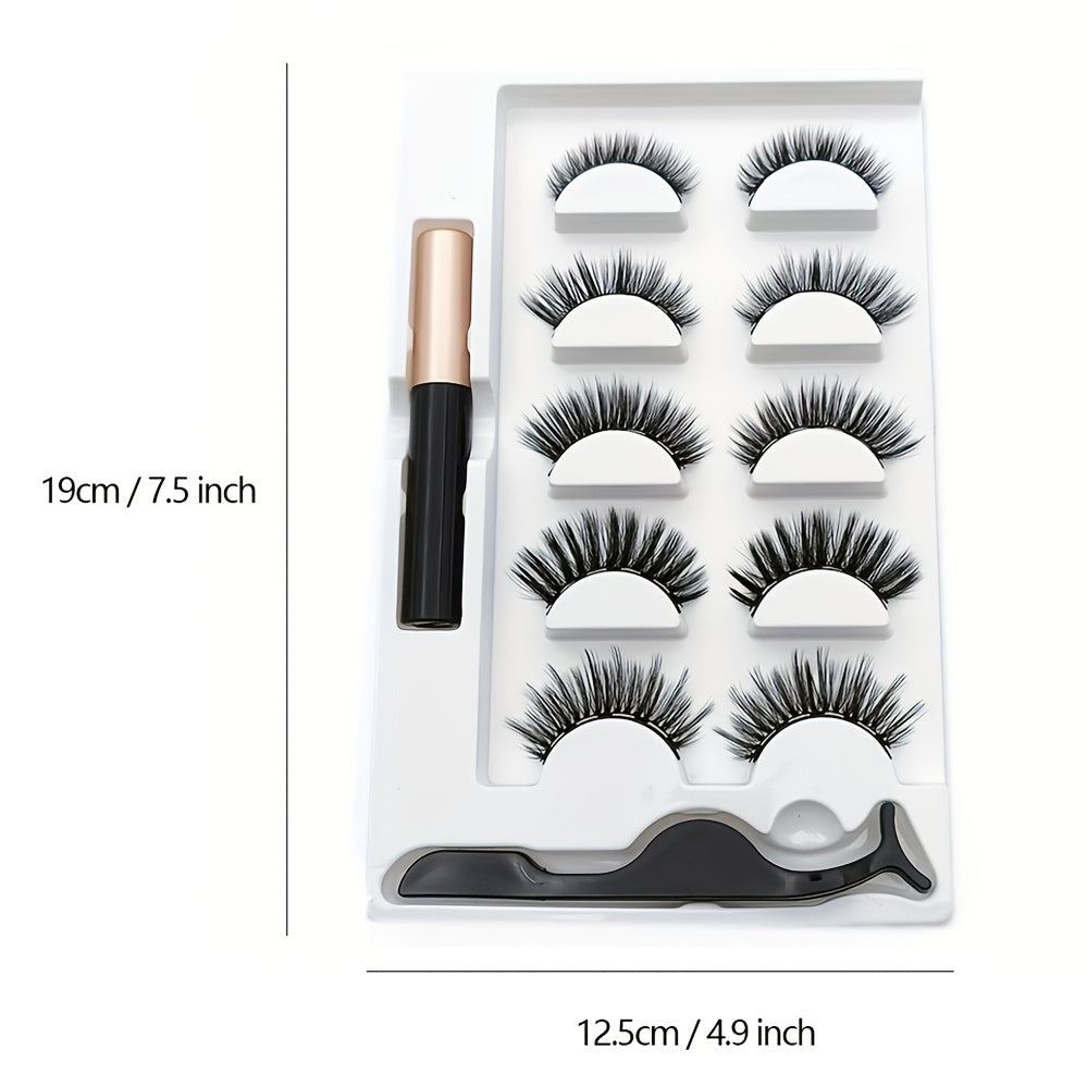 Magnetic Eyeliner & False Eyelashes Set 5 Pairs - Waterproof & Long Lasting