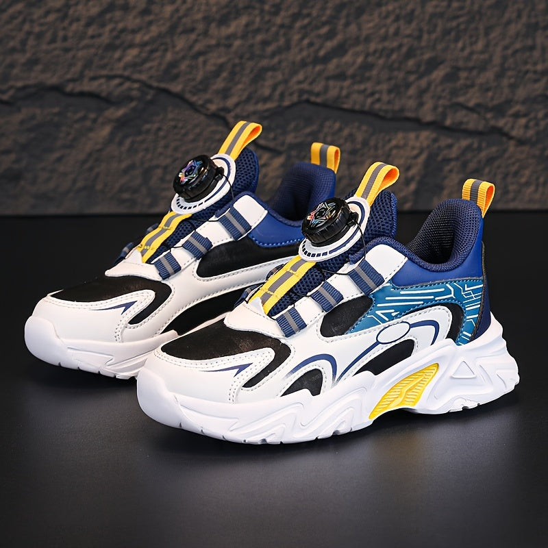 Boy's Block Basketball Shoes with Rotating Buckle Non Slip Sneakers