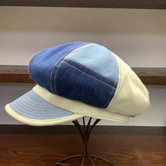 Denim Patchwork Newsboy Hat Classic 8 Panels Cap Unisex Octagonal Cap