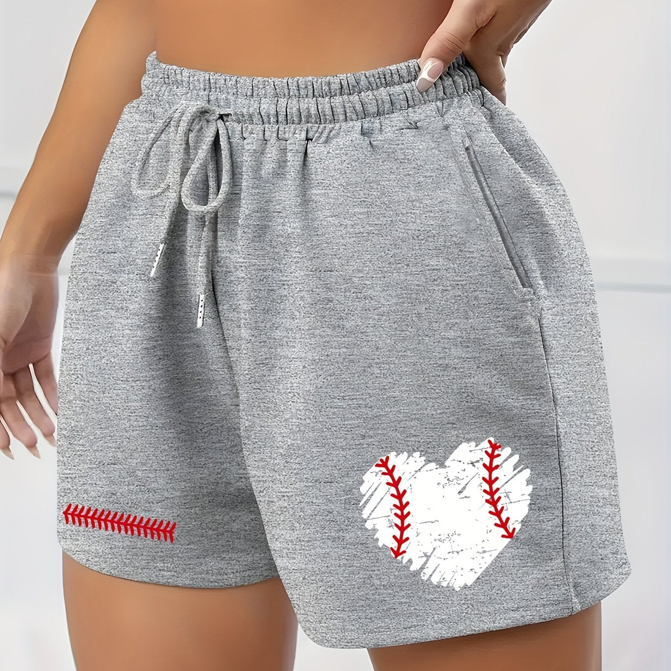 Heart Print Elastic Drawstring Sports Shorts