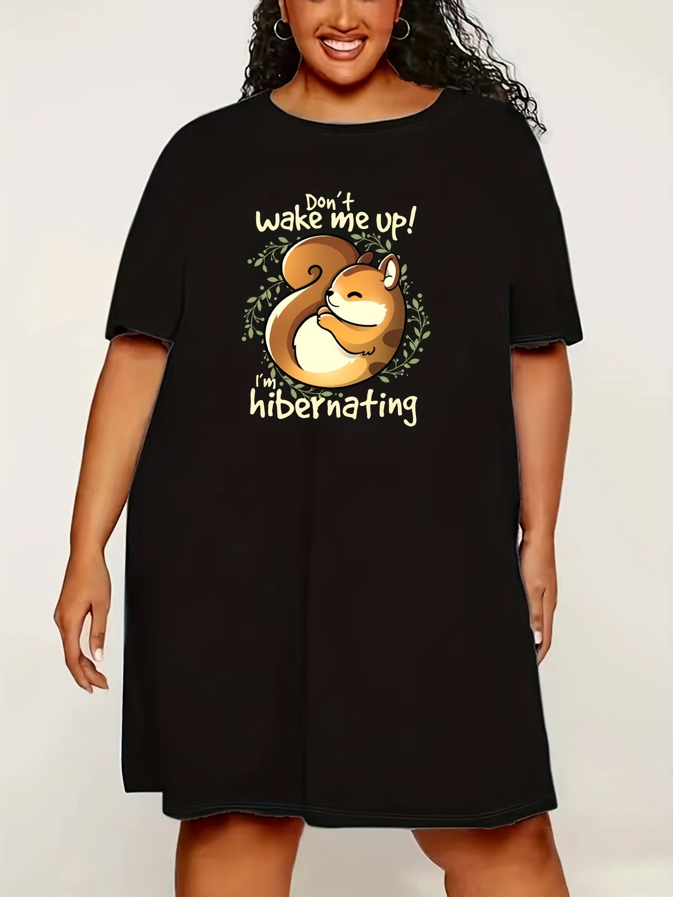 Comfort Sleep Dress Women's Plus Cartoon Print Short Sleeve Sleep
