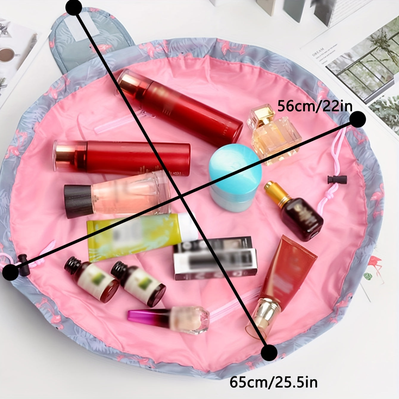 Flamingo Drawstring Makeup Bag Travel Toiletry Organizer