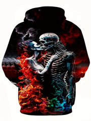 Skeleton & Woman 3D Print Hoodie Men's Pullover Autumn Winter