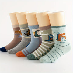 5pairs Baby Boys Kids Dinosaur Pattern Socks Autumn