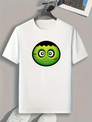 Cartoon Green Face Pattern Print Men's Comfy Sports T Shirt