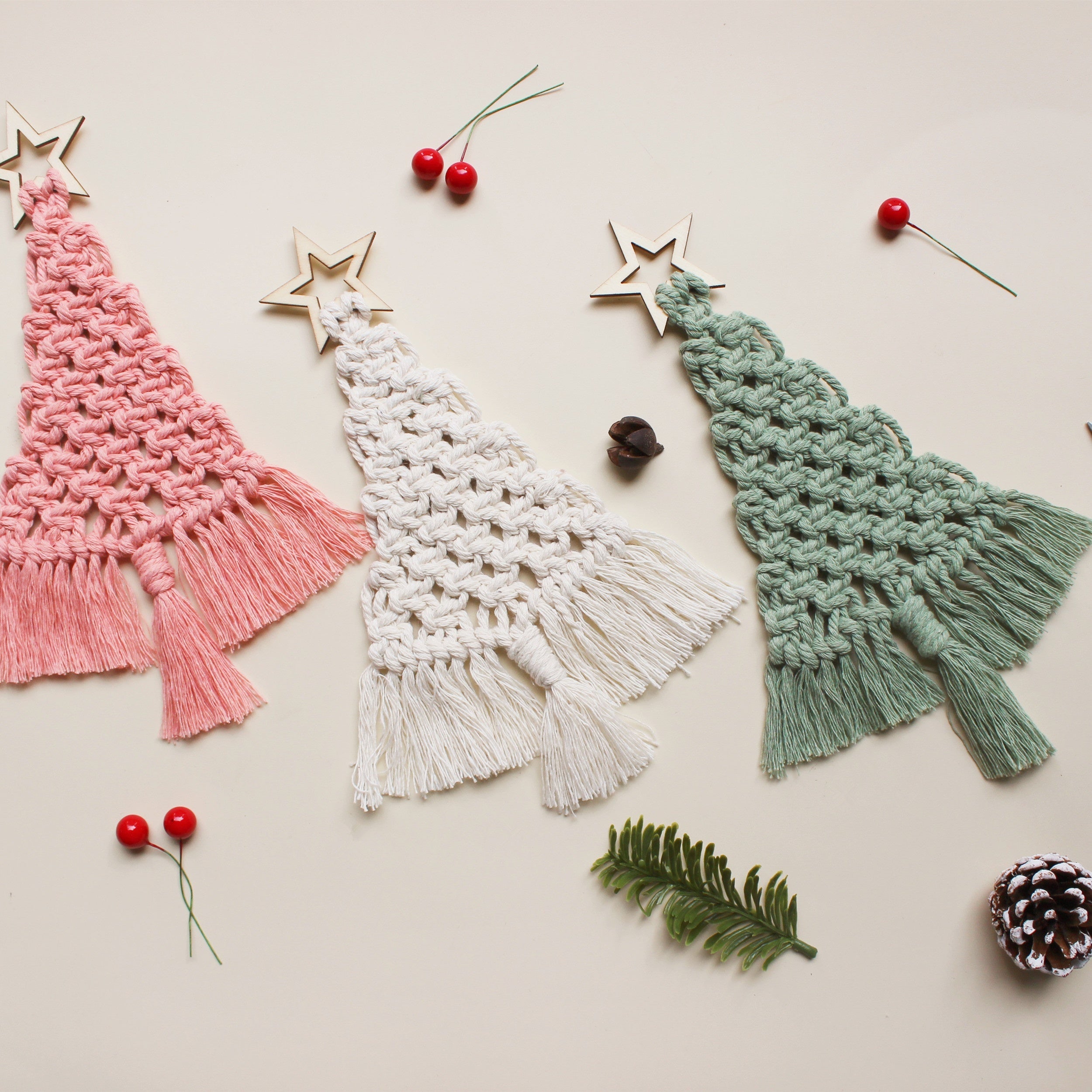 3pcs Macrame Christmas Tree DIY Kit - Perfect Gift for Friends and Family