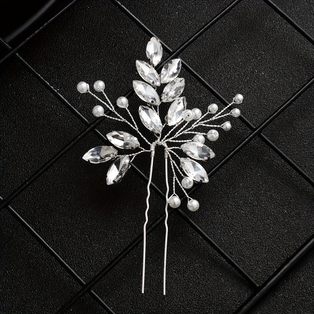 Bridal Hairpin Faux Pearl Rhinestone U shaped Hairpin Vintage