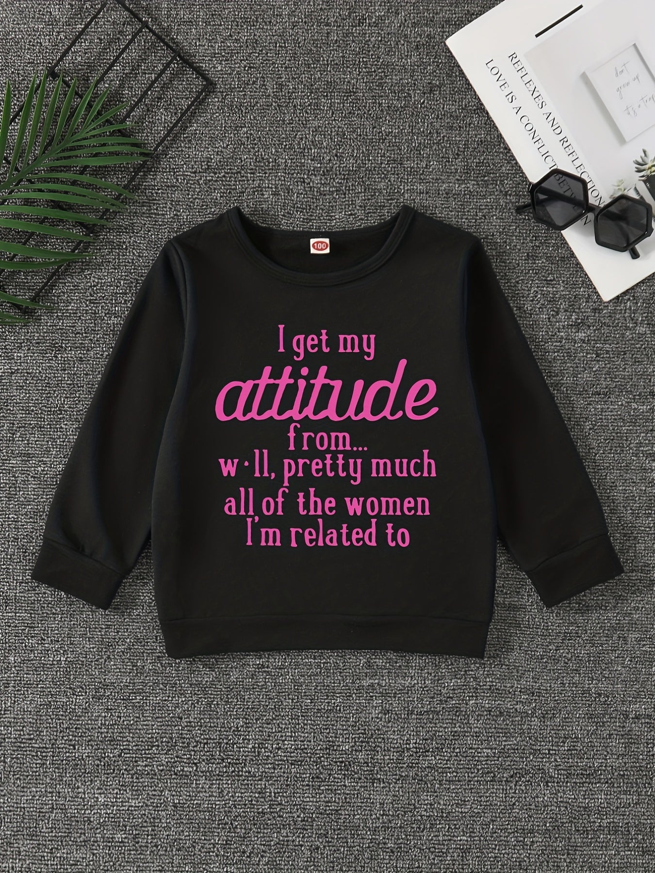 Girls Sweatshirt Attitude Print Crew Neck Long Sleeve Pullover For Pre Teens