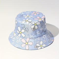 Purple Flower Print Bucket Hat Lightweight Sunscreen Fisherman Cap