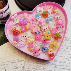 10pcs Girls Multicolor Food Fruit Animal Ring Princess Dress Up Accessory Set