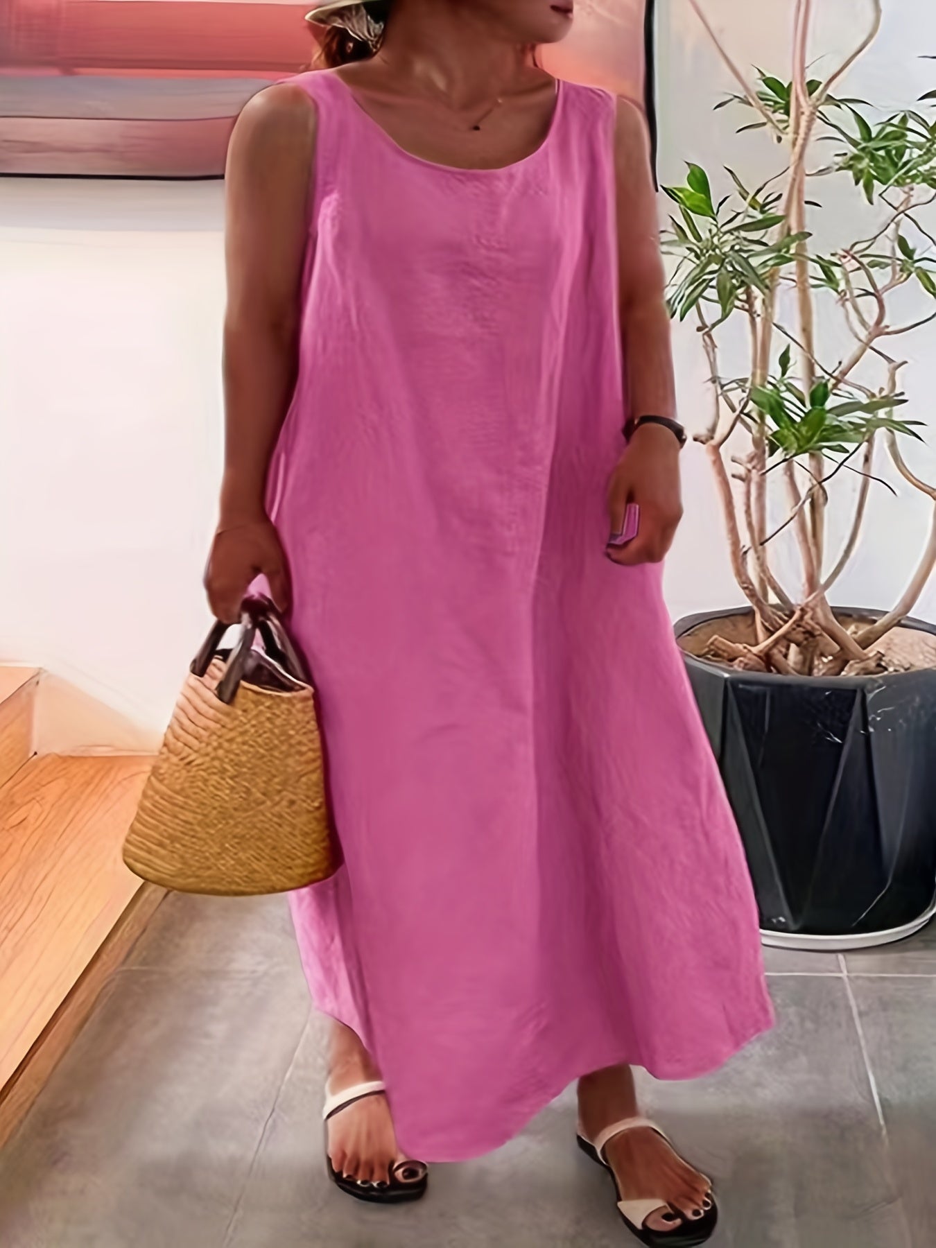 Casual Tank Dress Womens Round Neck Stretch Maxi Tank Dress
