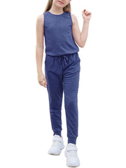 Girls Sleeveless Drawstrings Jumpsuit for Summer
