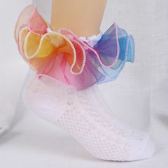 Girls Colorful Mesh Trim Socks for Kids Toddlers