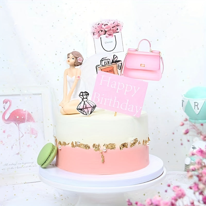 8pcs Birthday Cake Decoration Set - Makeup Theme