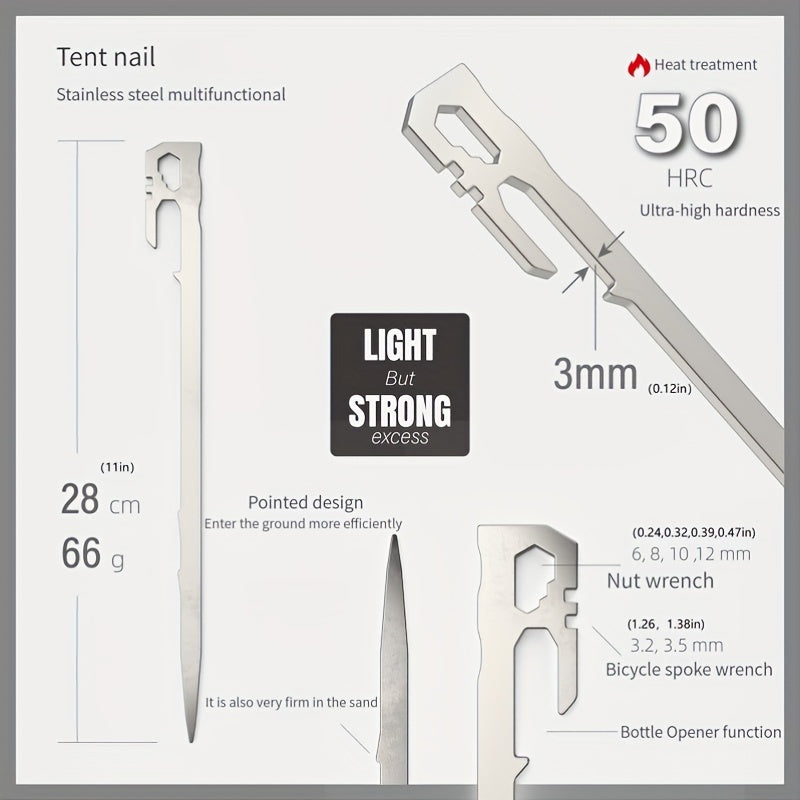 6pcs 27.94cm Stainless Steel Tent Nails with Carabiner