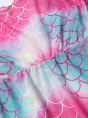 Toddler Girls Gradient Fish Scale Ruffle Trim Cover Up for Summer