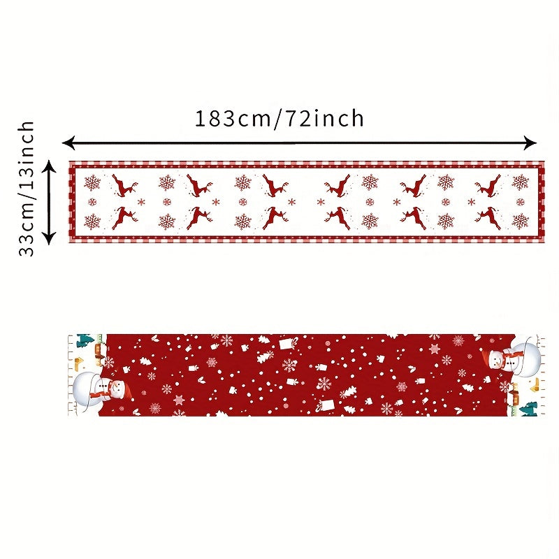 Christmas Table Runner Red Snowman Snowflake Stain Resistant Winter Holiday