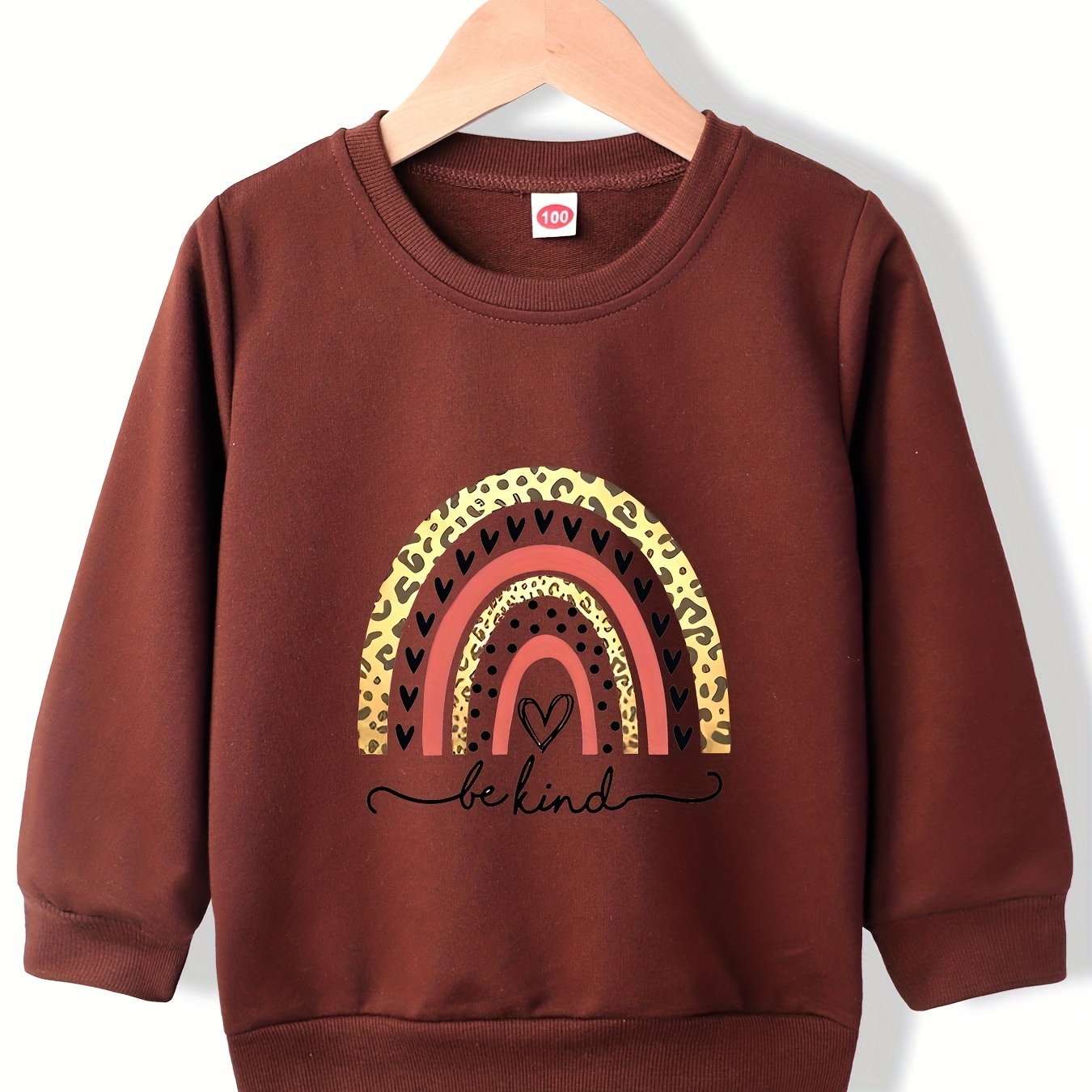 Leopard Rainbow Sweatshirt Girls Round Neck Pullover Tops