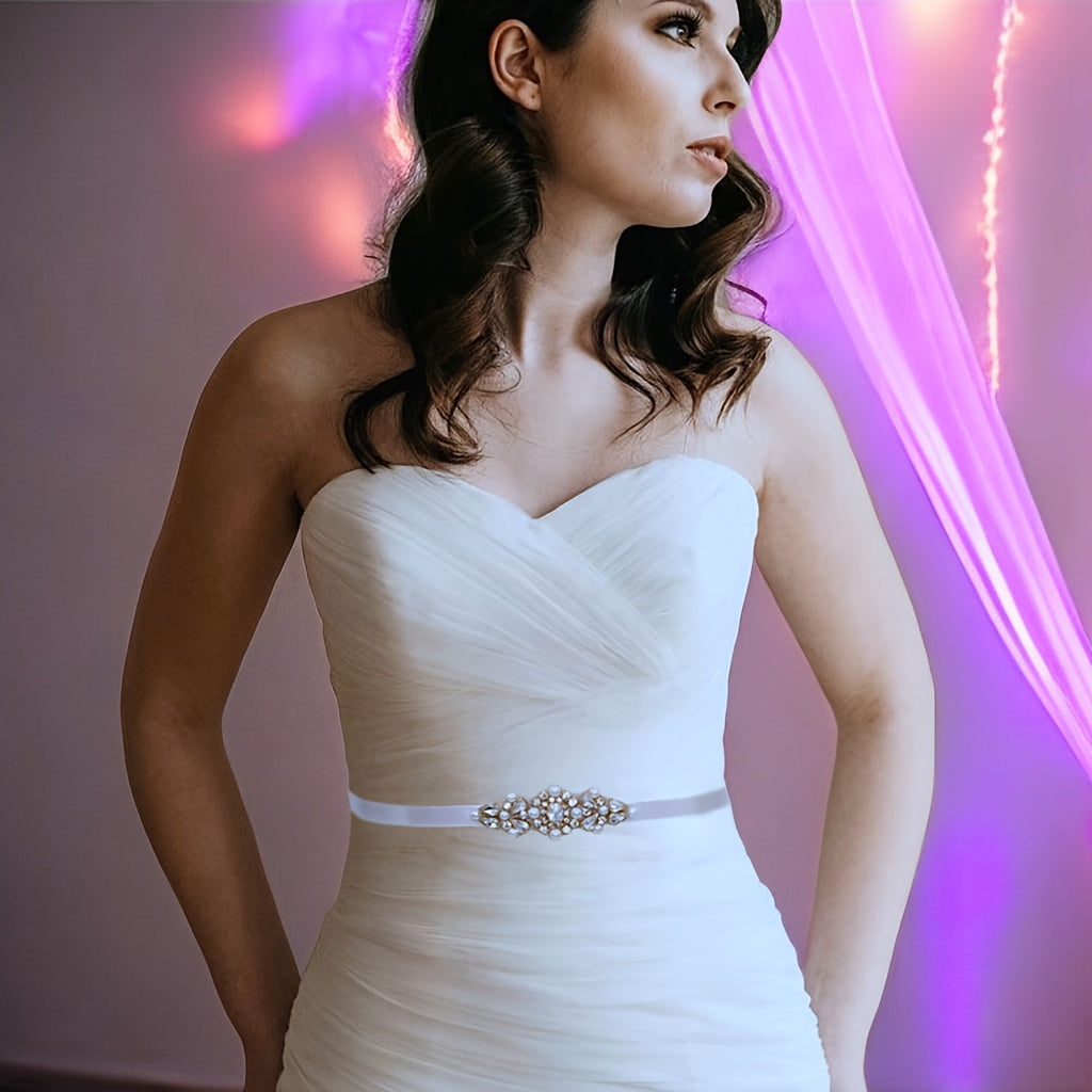 Rhinestone & Faux Pearl Waist Belt For Dresses Weddings Parties