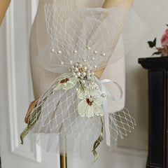 Floral Mesh Bridal Sleeve Covers with Wrist Corsage
