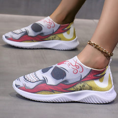 Women's Skull Print Platform Sneakers Lightweight Low Top Walking Shoes