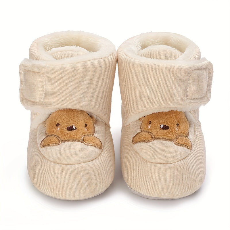 Cartoon Bear Baby Boys Winter Boots Soft Warm Fleece Indoor Walking