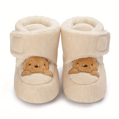 Cartoon Bear Baby Boys Winter Boots Soft Warm Fleece Indoor Walking