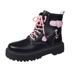 Platform Ankle Combat Boots & Lace Up Round Toe Y2K Style Shoes