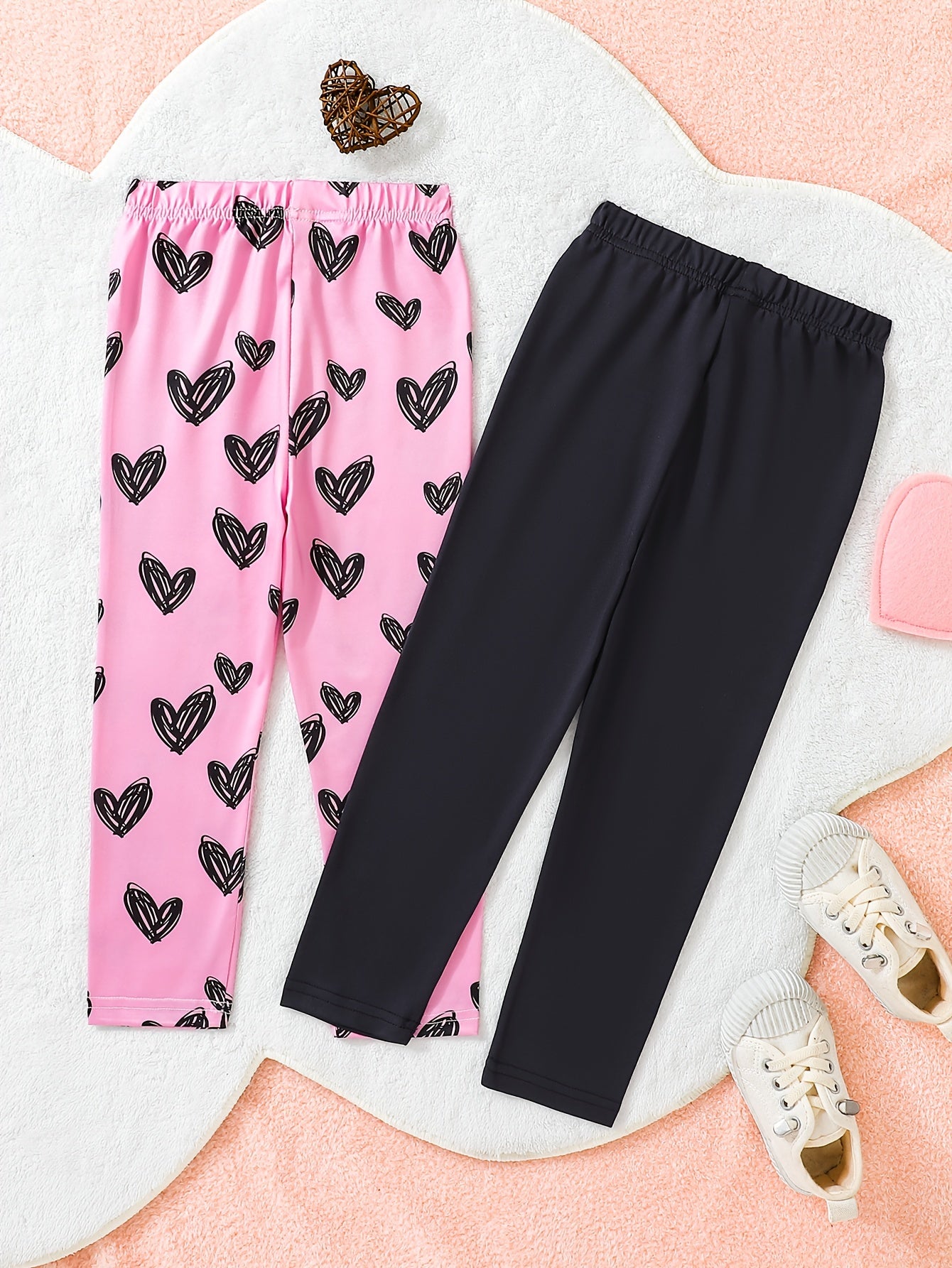 2pcs Girls' Pants Heart Graphic Stretch Leggings