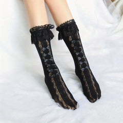 Lace Trim Fishnet BowKnot High Tube Socks