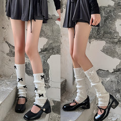 Bow Rib Knit Leg Warmers All-match Knee High Socks