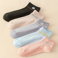 5 Pairs Bunny Print Crew Socks Women's Stockings