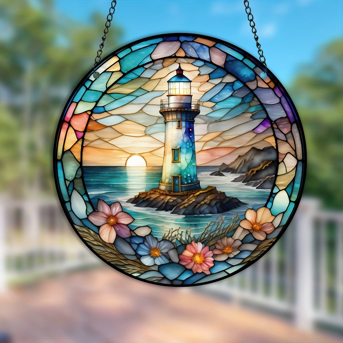 Lighthouse Stained Glass Sun Catcher Hanging Art Decoration