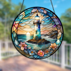 Lighthouse Stained Glass Sun Catcher Hanging Art Decoration