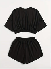 Women's Sporty Loungewear Set Crop Top & Drawstring Short