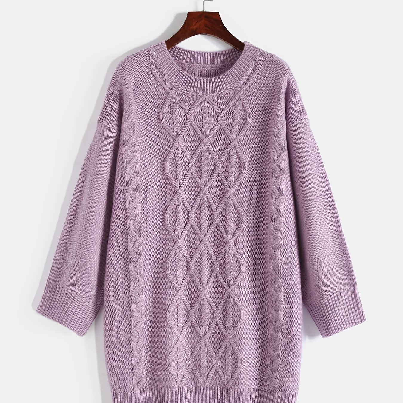 Solid Jacquard Round Neck Sweater Plus Size Women's Long Sleeve Pullover
