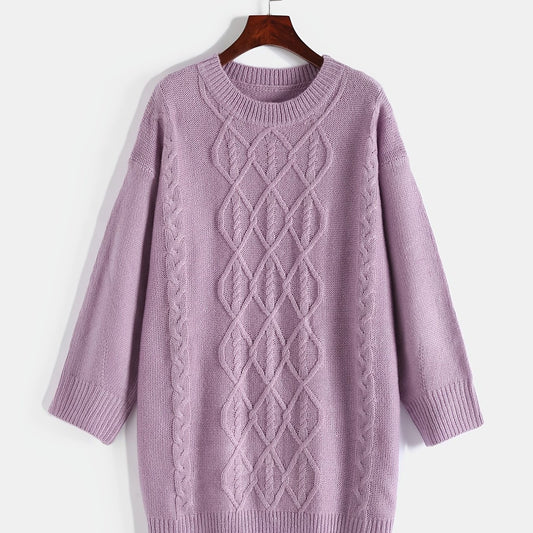 Solid Jacquard Round Neck Sweater Plus Size Women's Long Sleeve Pullover