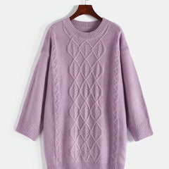 Solid Jacquard Round Neck Sweater Plus Size Women's Long Sleeve Pullover