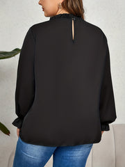 Plus Size Casual Blouse Women's Plus Solid Contrast Mesh Flounce Sleeve