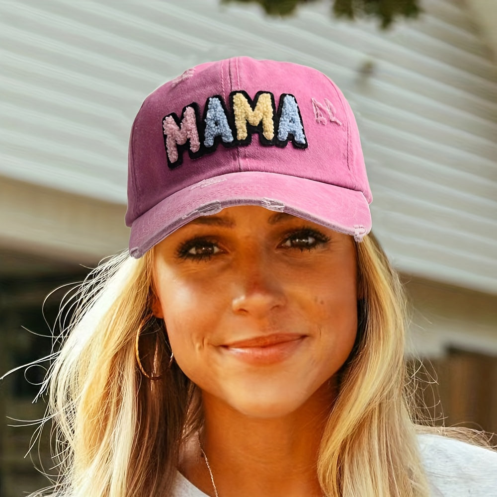 MAMA Patch Ripped Baseball Cap Washed Distressed Candy Sun Hat