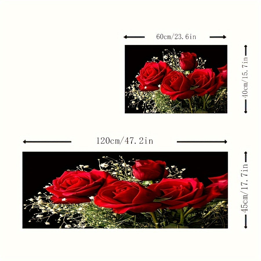 Rose Flower Pattern Carpet Washable Durable Rug for Year Decor