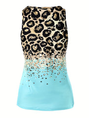 Leopard Print Notched Neck Tank Top Sleeveless Summer Top