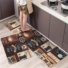 Retro Kitchen Mat Coffee Pattern Carpet Rectangular Polyester Rug