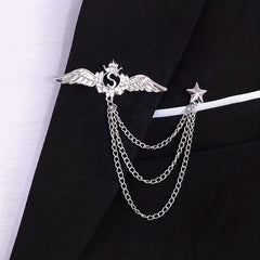 Alloy Artificial Diamond Wings Brooch Chain Style Pin Corsage
